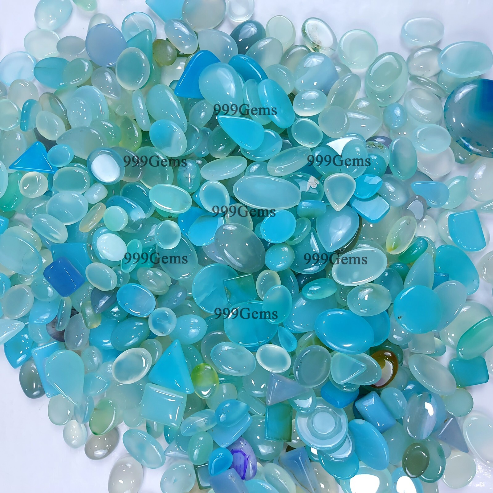 50 Pcs Bulk Natural AAA Sea Blue Onyx Mix Shape Cabochon Gemstone Lot 10-20 mm