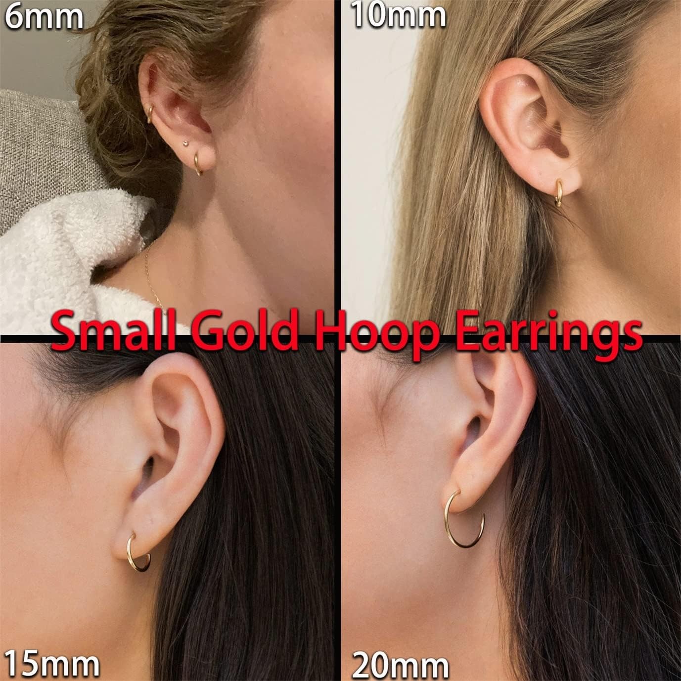 6Mm/8Mm/10Mm/15Mm/20Mm Minimalist Hoops for Women 14K Gold Open Huggie Hoop Ear