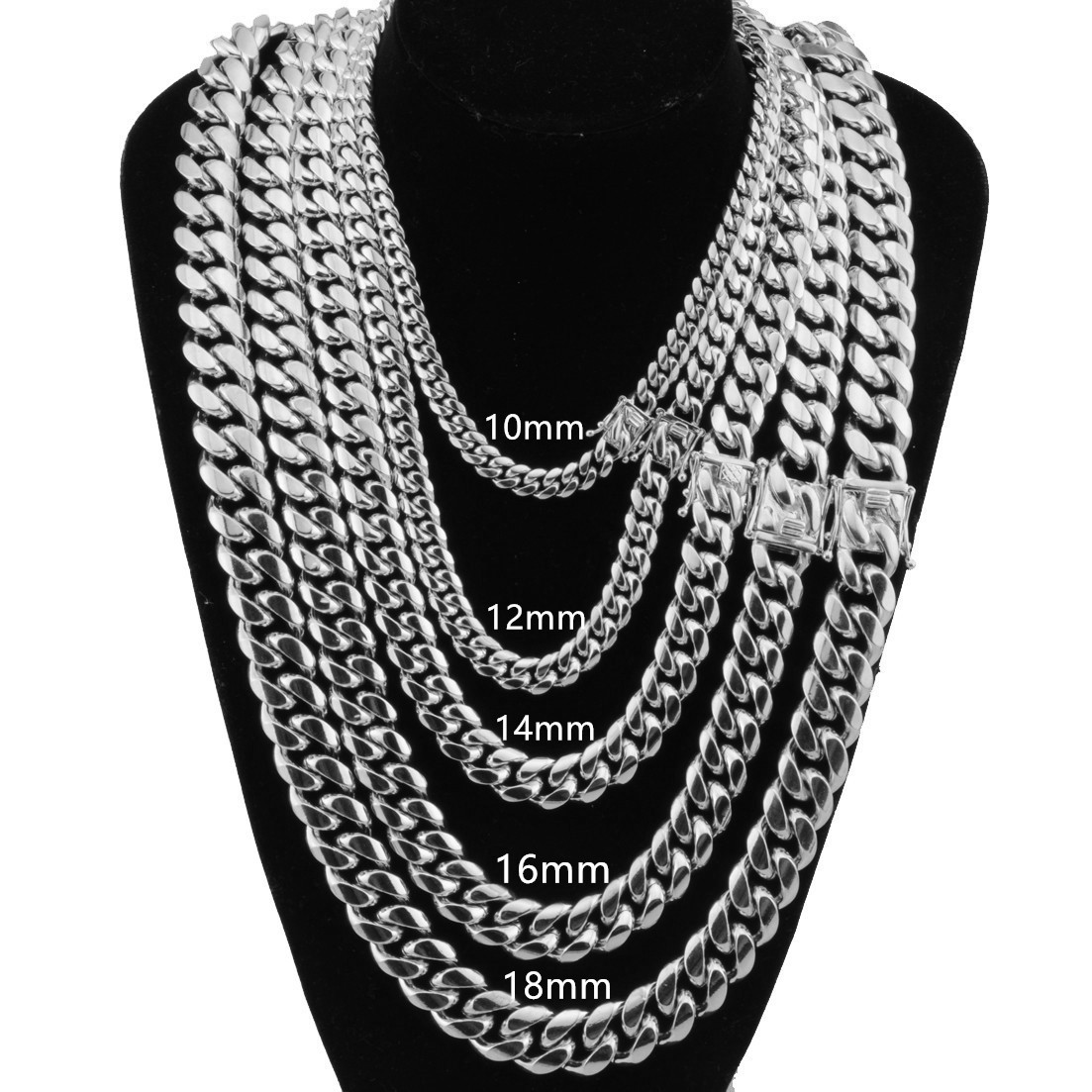 6-22mm Hip Hop Stainless Steel Miami Cuban Link Chain Necklace Silver Color