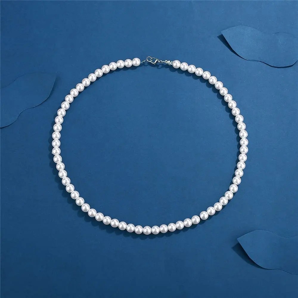 1Pcs Pearl Necklace Handmade 8mm Beaded Strand Unisex Trendy Wedding Jewelry