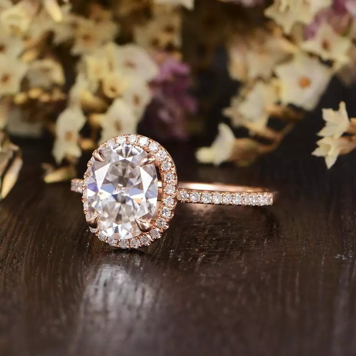 3Ct Lab Created Halo Diamond Engagement Wedding Ring 14K Rose Gold Finish