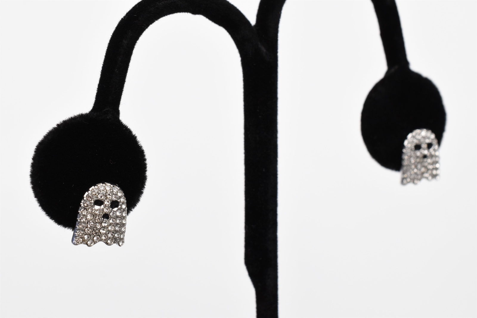 1980s Pac-Man Earrings, Silver Plated w/ Rhinestones – Choose Your Ghost!