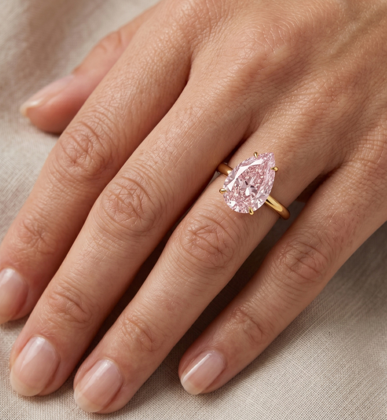 RARE 7.00 Ct Certified Pear Shape Pink Natural Diamond Ring Yellow Gold Finish