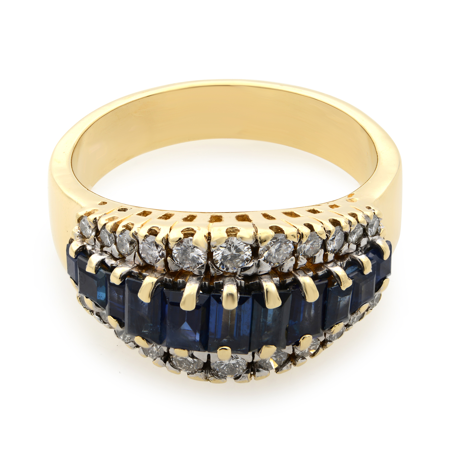 1.00cttw Blue Sapphire & 0.50 Cttw Diamond Cocktail Ring 14K Yellow Gold Size 10