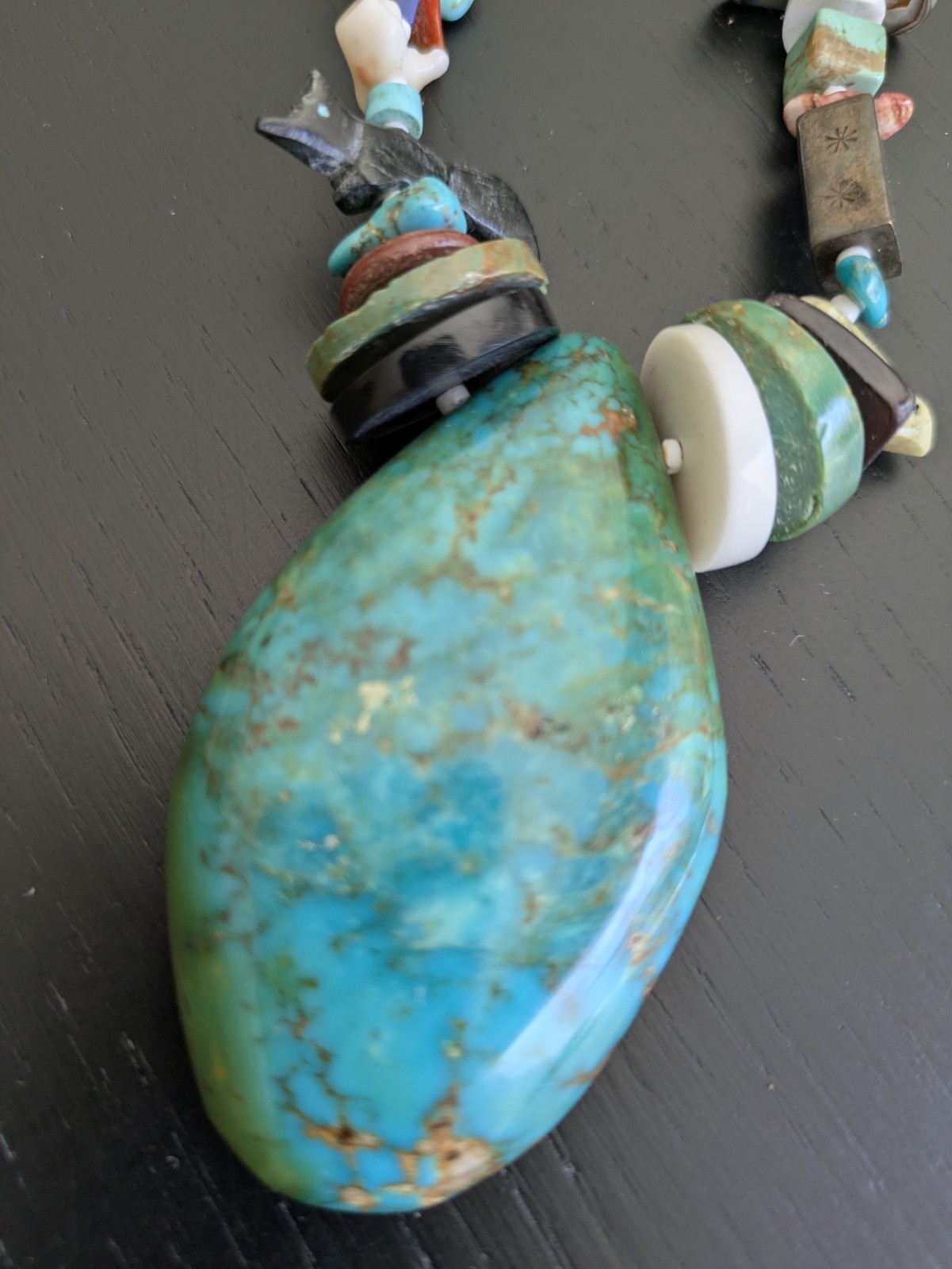 Native American 1970’s Treasure Necklace W/Large Turquoise Pendant & Fetishes