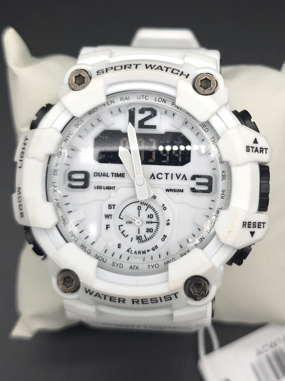 Activa ACW1637-005 Men’s Sport Watch White Analog Digital Dual Time NEW in Box