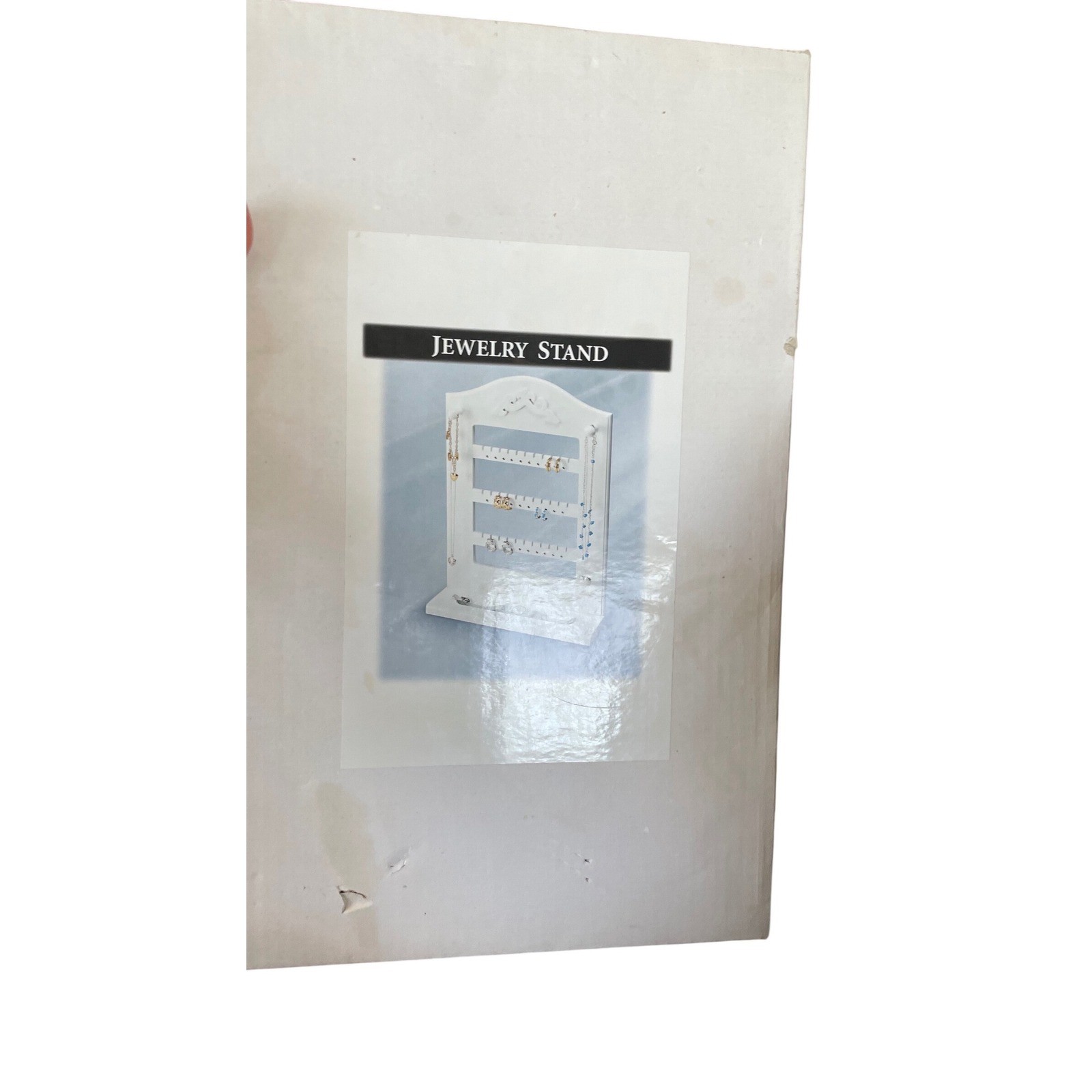 NIB White Shabby Chic Wooden Jewelry Stand Countertop Earring Holder Organizer