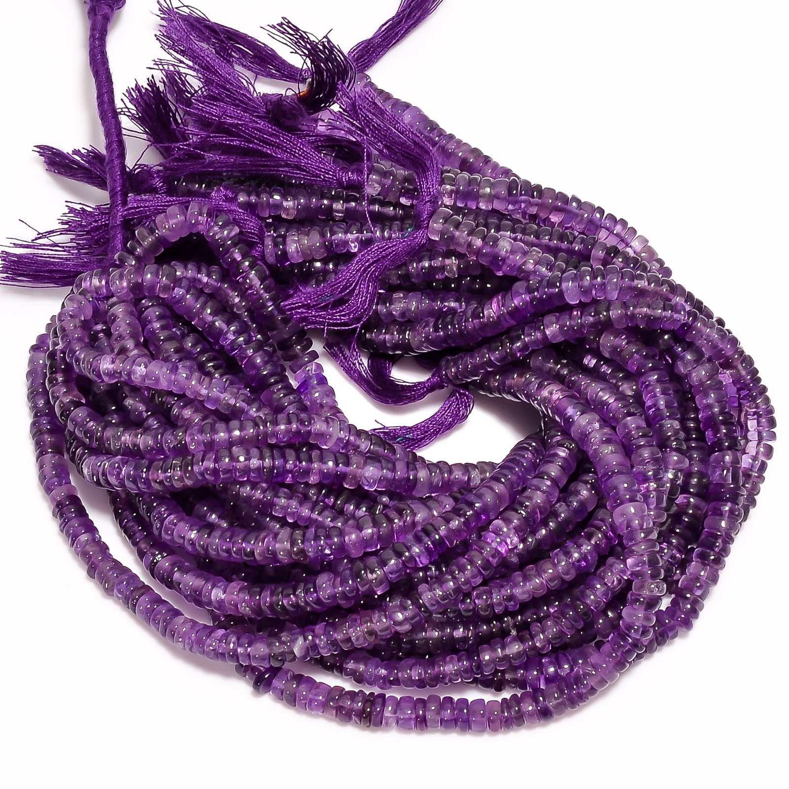 Natural Amethyst Gemstone Rondelle Shape Smooth Beads 5X5 6X6mm Strand 8″ EB-360
