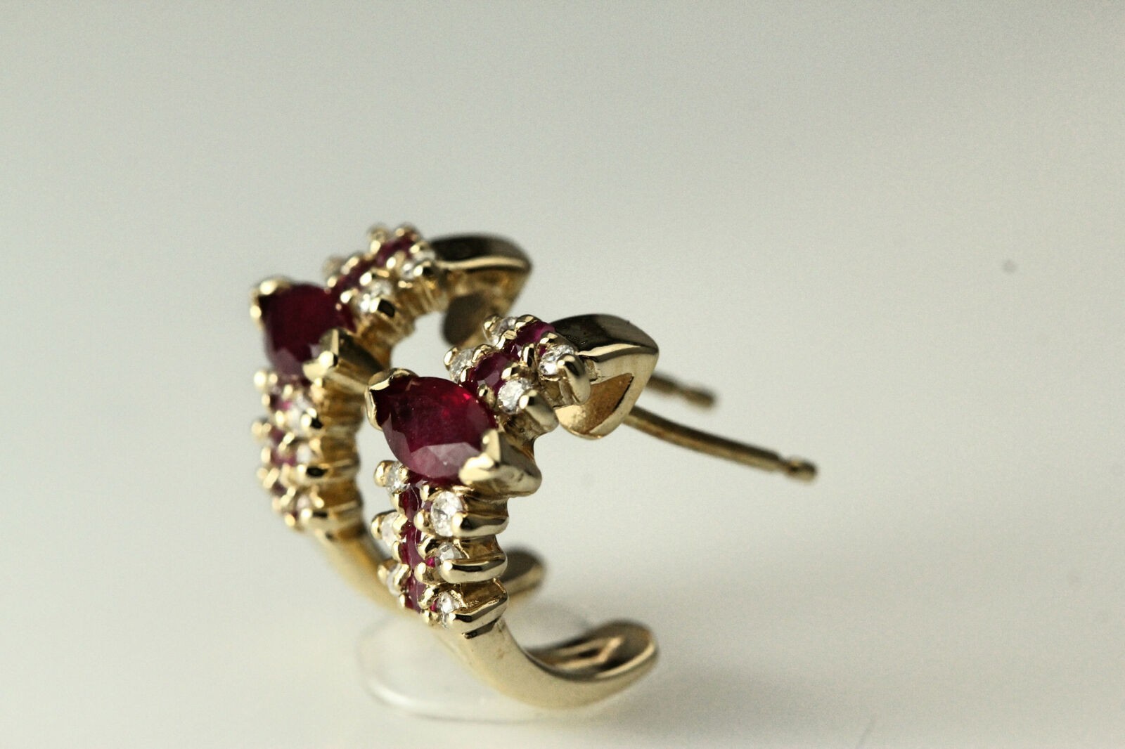 Effy 14k Yellow Gold Ruby Diamond J Hoop Stud Earrings 3.0 grams