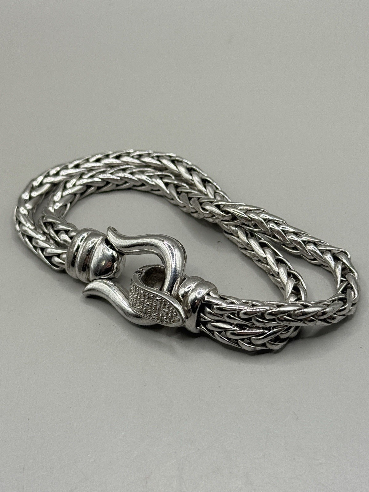 EFFY Sterling Silver 925 Pave Diamond Designer Statement Bracelet Chain 7”