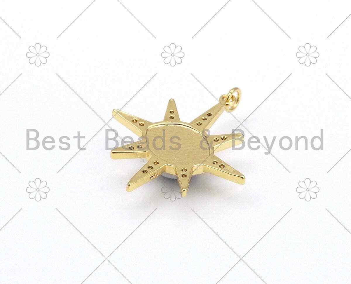 CZ Pave Radical Sun Star Evil Eye Pendant, Colorful Evil Eye Charm, Protection