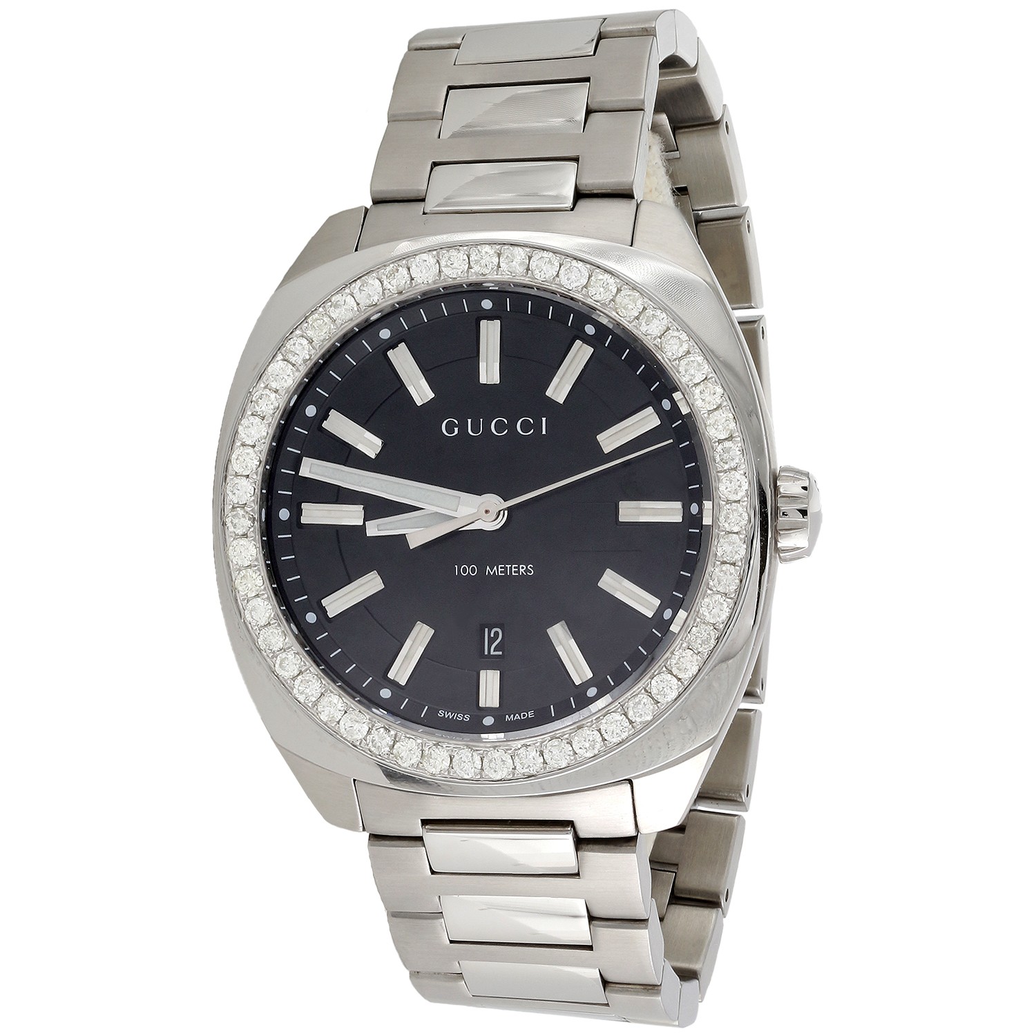 Mens New Gucci GC2570 Genuine Diamond Watch Ya142301 Black Dial 41mm | 1.60 CT.