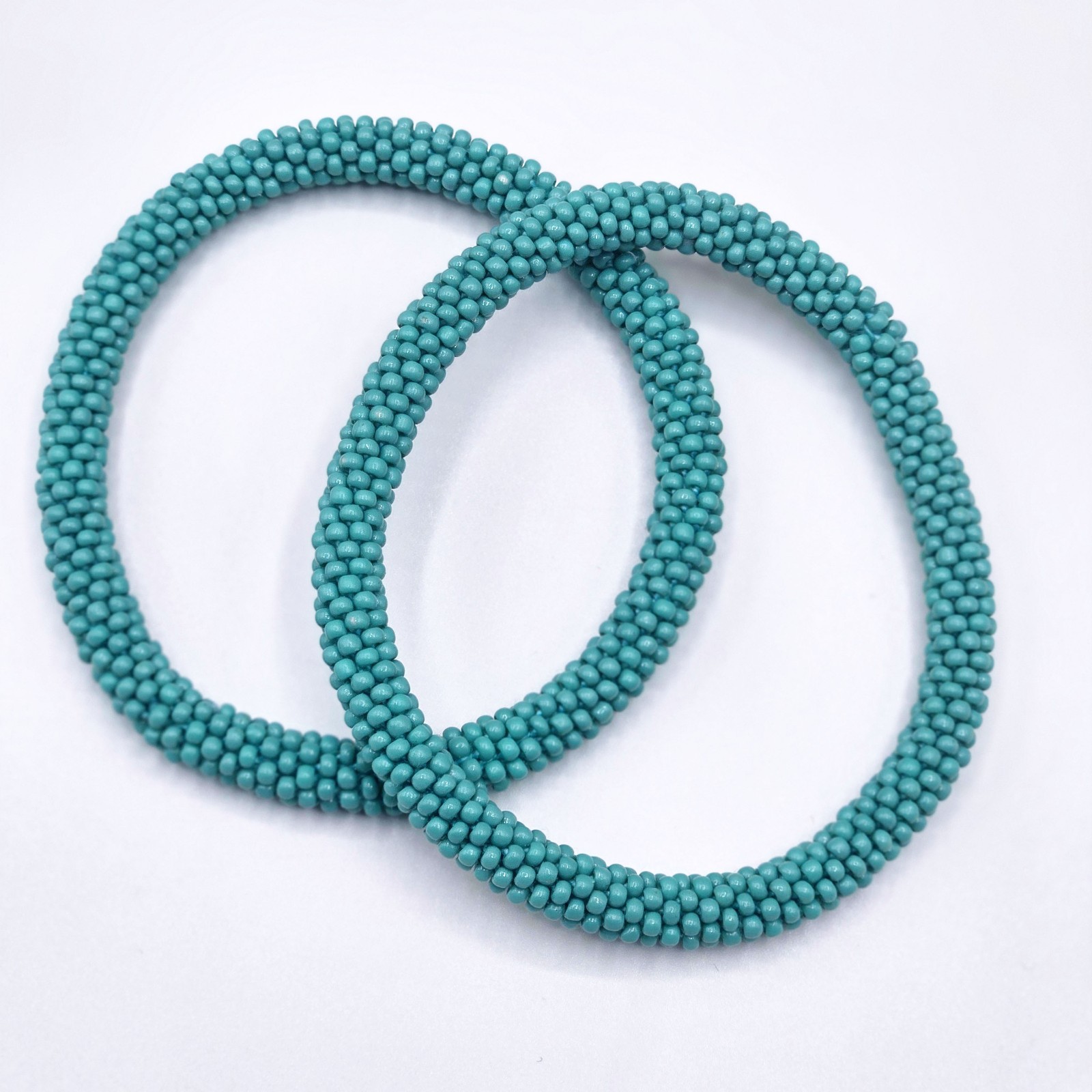 Set of 2 Handmade Glass Seed Bead Crochet Bracelets Solid Color Boho Nepal Bangl