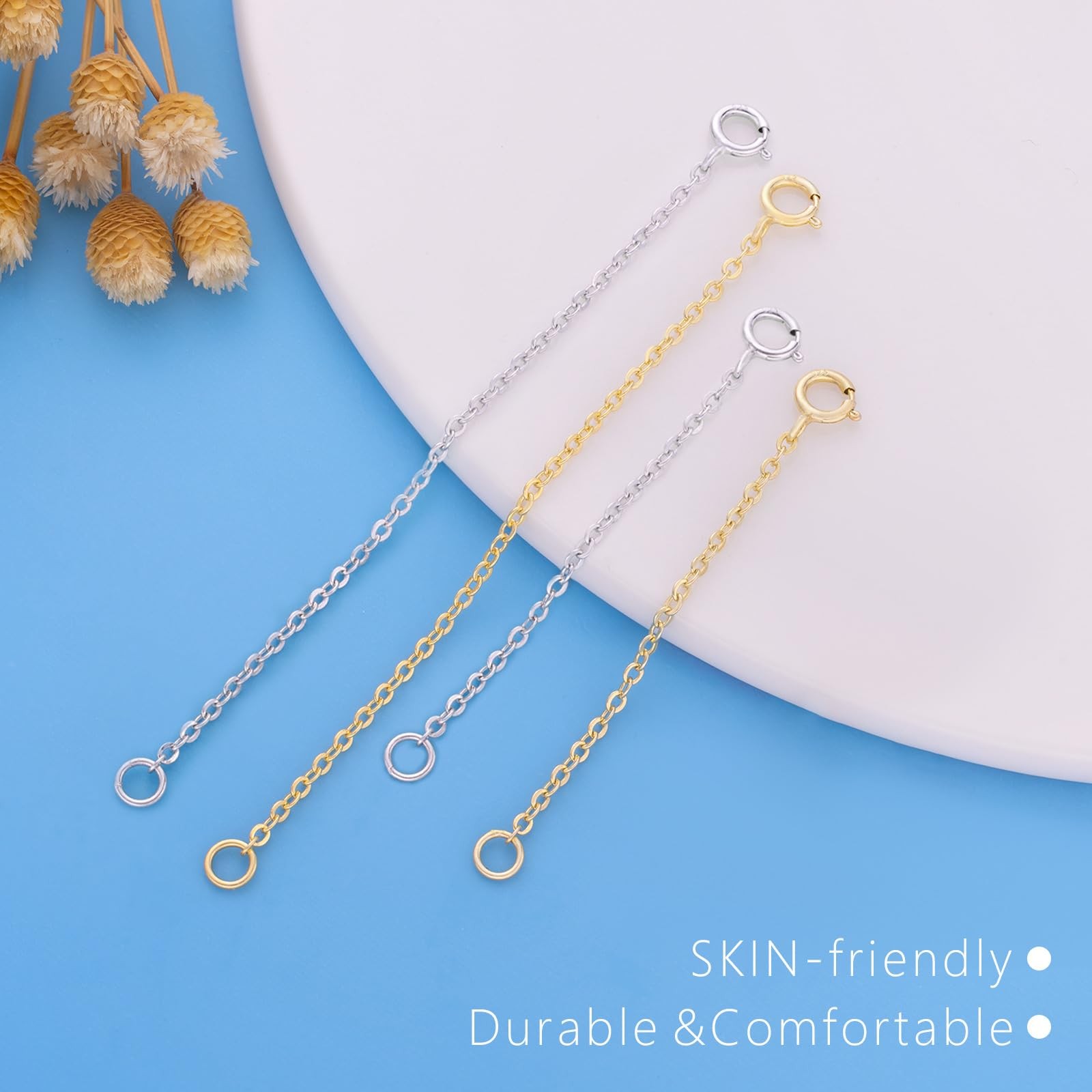 Sterling Silver & Gold Necklace Extender Set, 4 Pieces, 2-3 Inch Chains