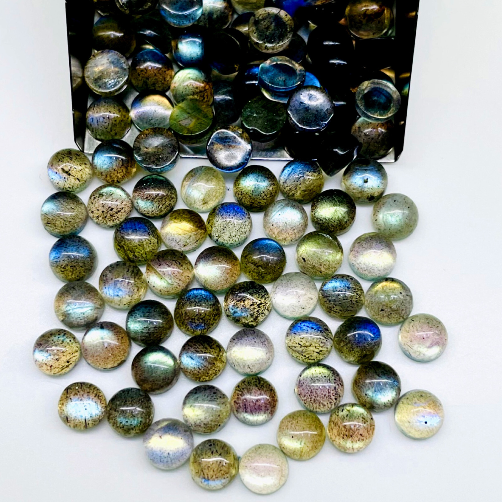 50 Pcs Natural Labradorite 5mm Round Top Quality Loose Cabochon Gemstones Lot
