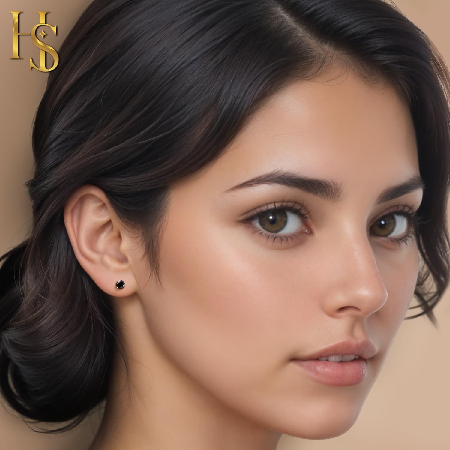 925 Silver “Martini Style” Black Solitaire Stud Earrings 92.5 Sterling Silver