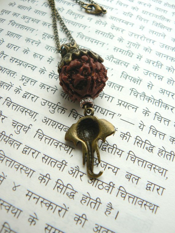 Ganesha necklace HANDMADE 5 Mukhi Rudraksha pendant Hindu jewelry Success symbol