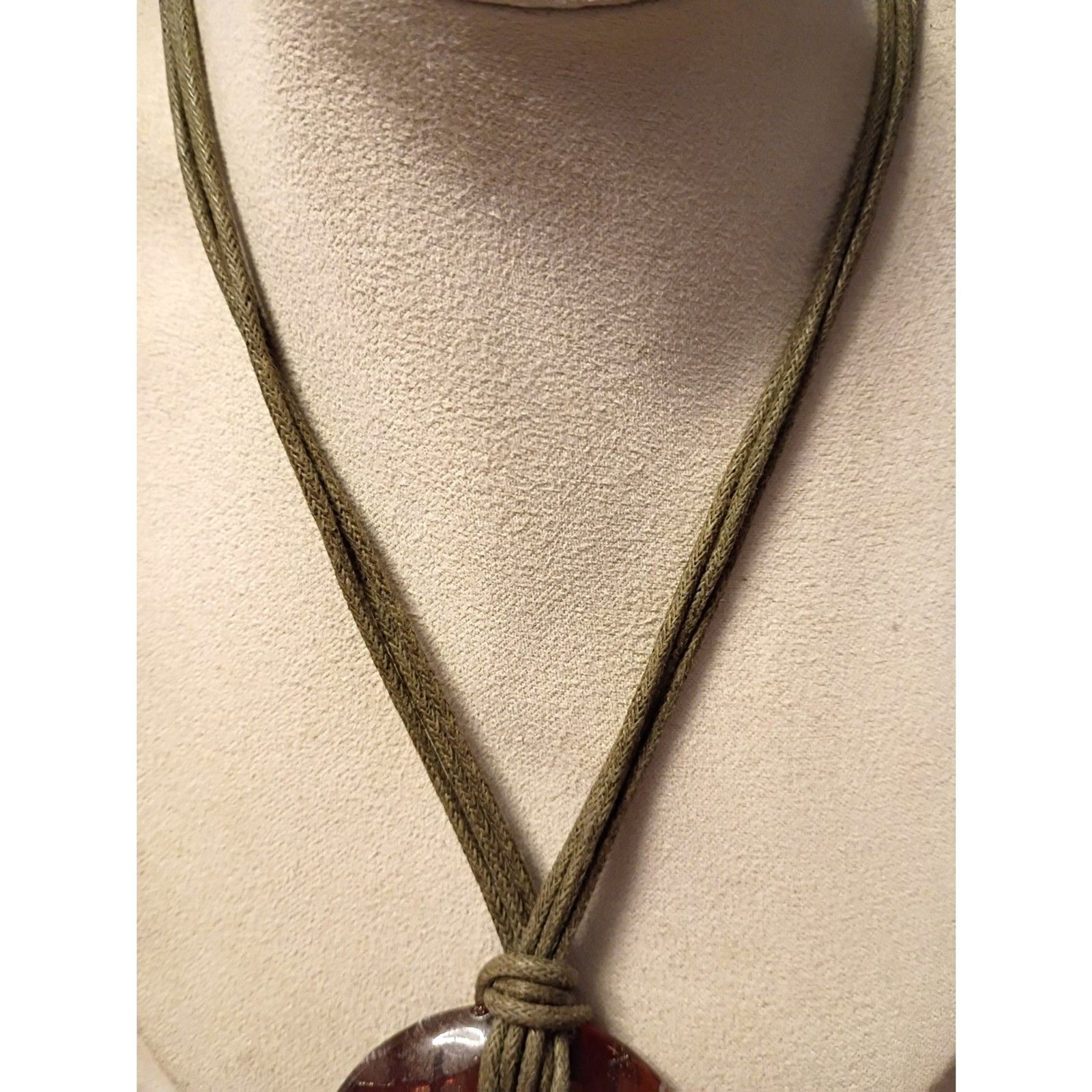 Multicolor Murano Glass Handmade Round Pendant on OD Green Textile Cord Necklace