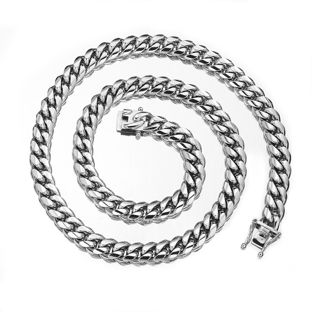 6-22mm Hip Hop Stainless Steel Miami Cuban Link Chain Necklace Silver Color