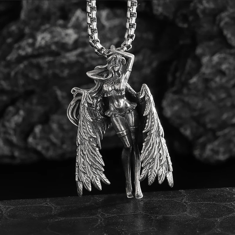 Gaia Angel Jewelry Vintage Silvery Sexy Goddess Standing Pendant Necklace