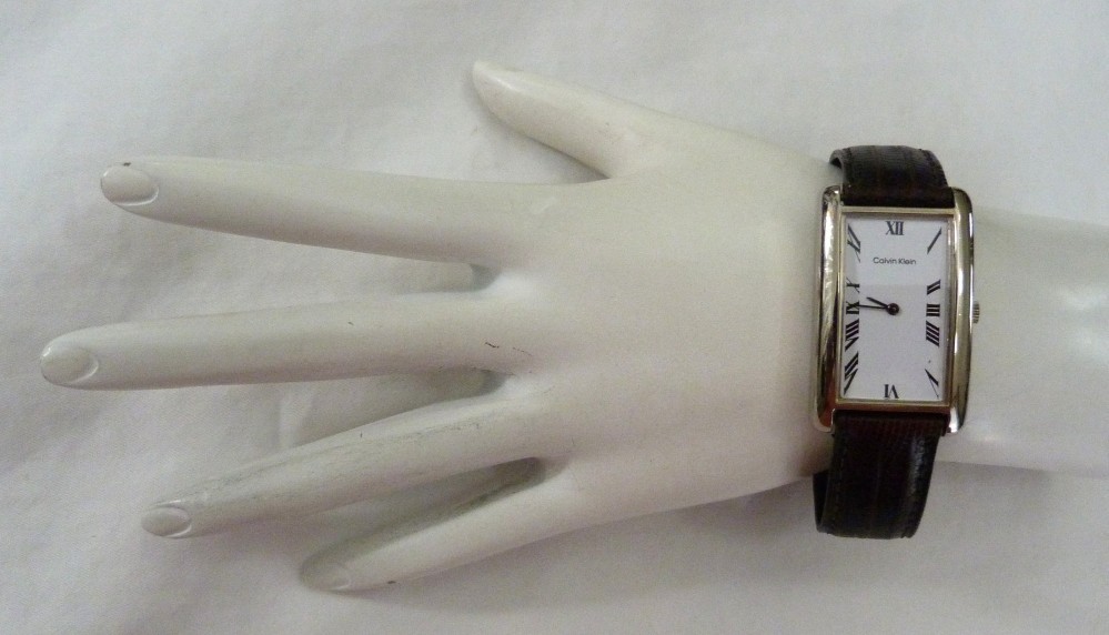 VINTAGE CALVIN KLEIN TANK WATCH STYLE TEJU LIZARD BROWN BAND 16R USA WATCH