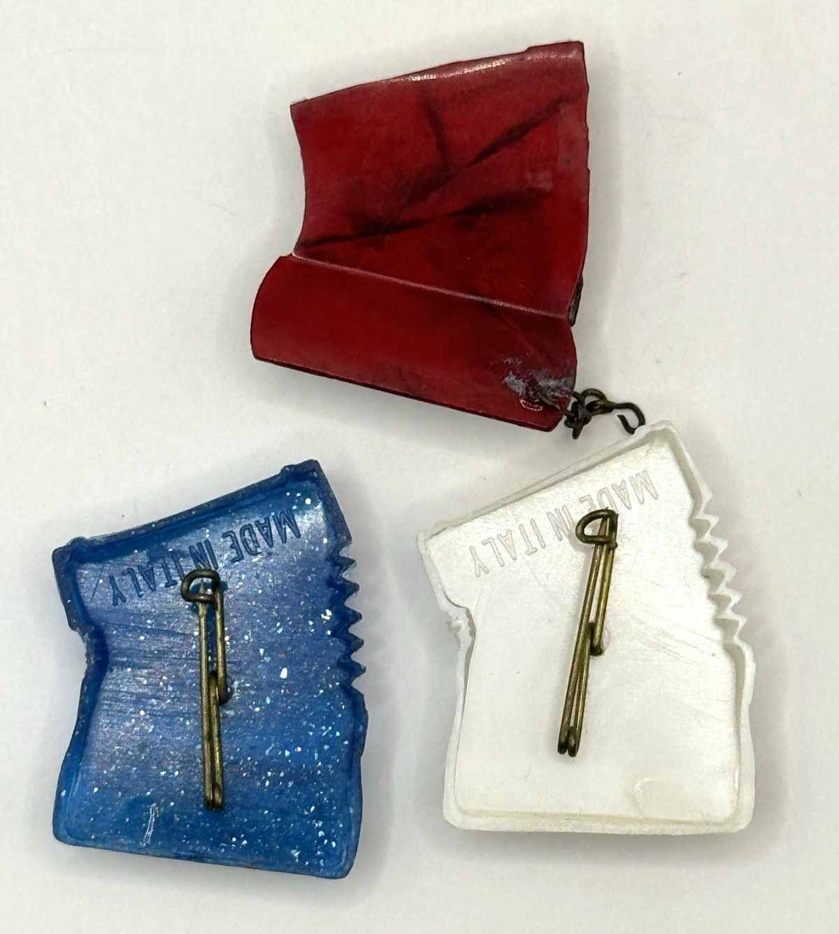 Vintage Celluloid Plastic Accordion Brooch Pins – Italy – Lot of 3