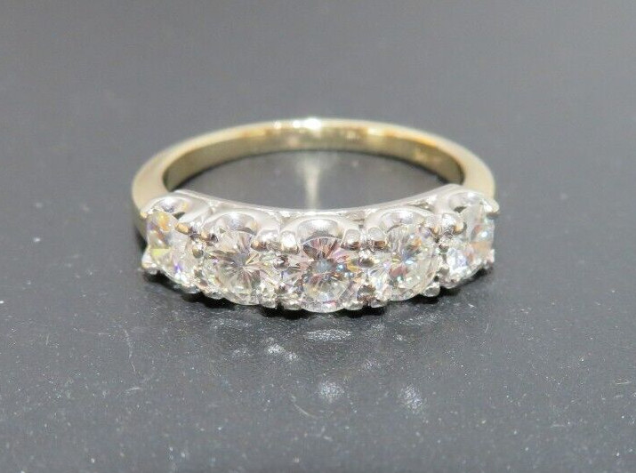 14K 2TONE LADIES 5-MOISSANITE ANNIVERSARY BAND RING 1.00 tcw SZ 7.5 (AI-2240)
