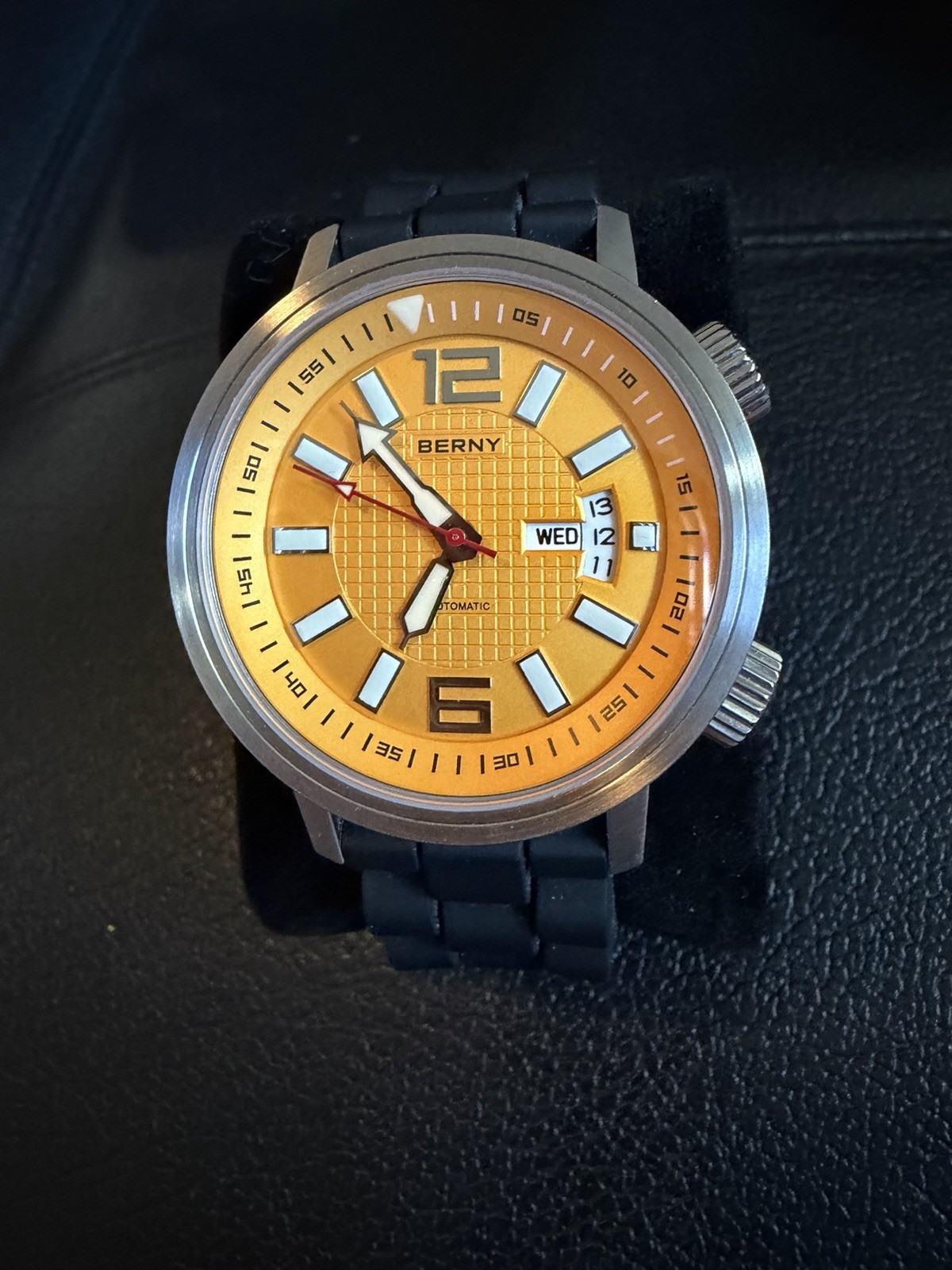 Berny Men’s Automatic Mechanical Watch 42mm Orange Dial Silicone Strap