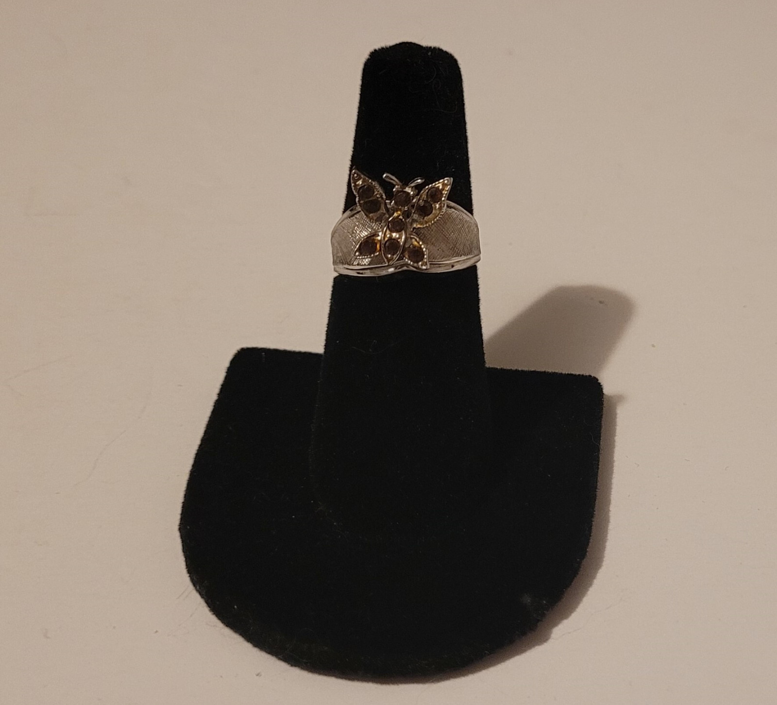 Butterfly Silver Ring Band Marked Sterling V inside diamond makers mark Size 7