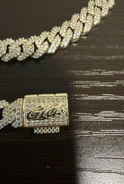 GLD Silver Plated Cuban Link Chain Necklace w/ White Mossinite Stones