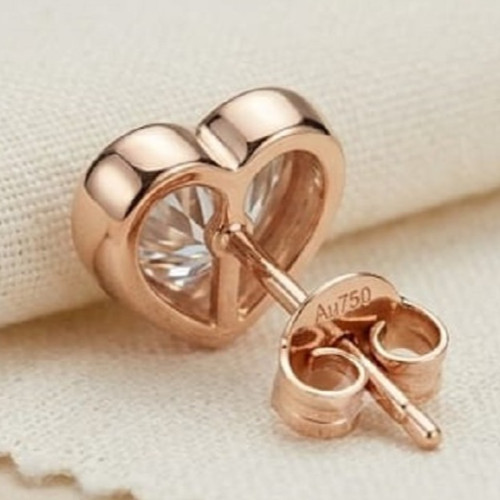 4ct Heart Certified VVS1/D White Moissanite Stud Earrings 14k Rode Gold Finish