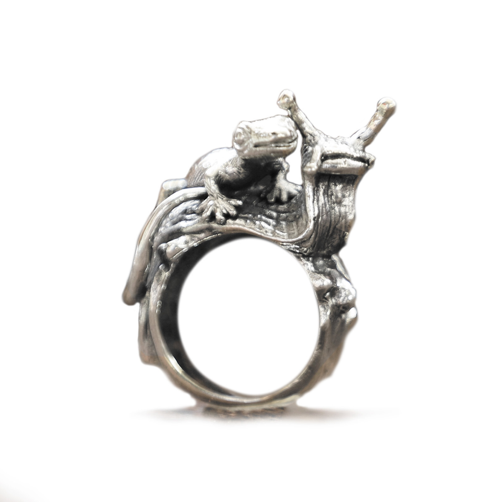 snail Gecko ring sterling silver animal gift Jewelry Boho lizard bugbear biker