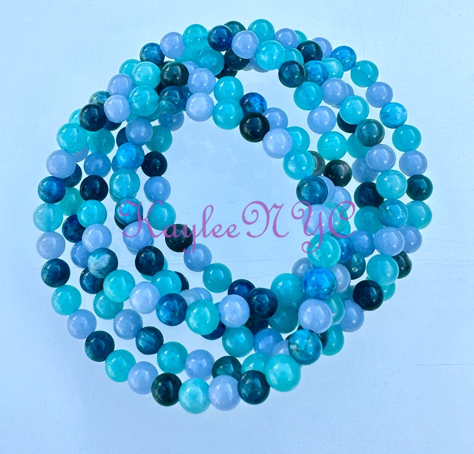 Wholesale 6 Pcs Throat Chakra 6mm 7.5” Crystal Healing Stretch Bracelet