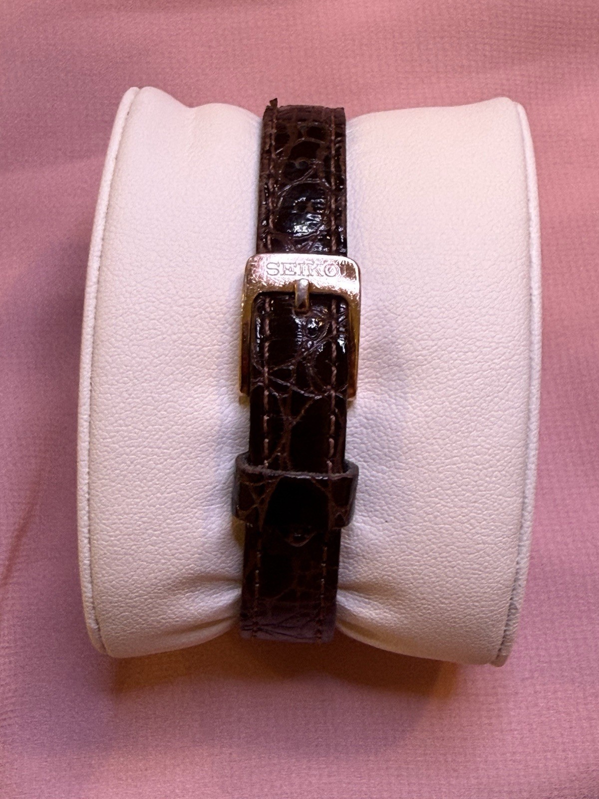 Vintage 1991 Seiko Quartz Dress Watch Gold Dial Brown Leather Strap -Working