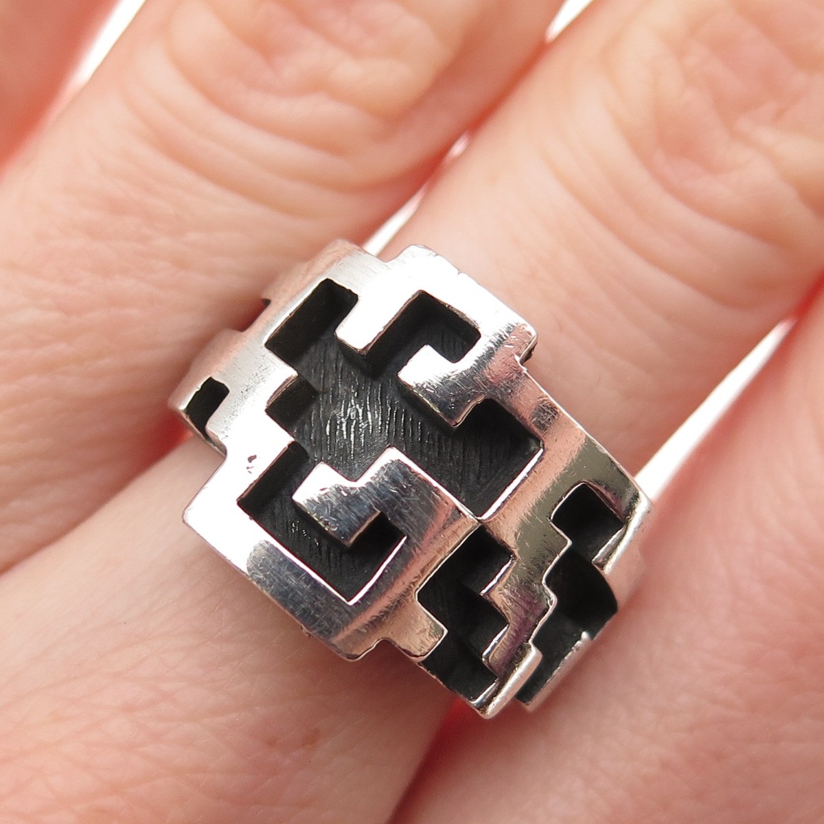 Industria Argentina Sterling Silver Vintage Modernist Adjustable Ring Size 6.75