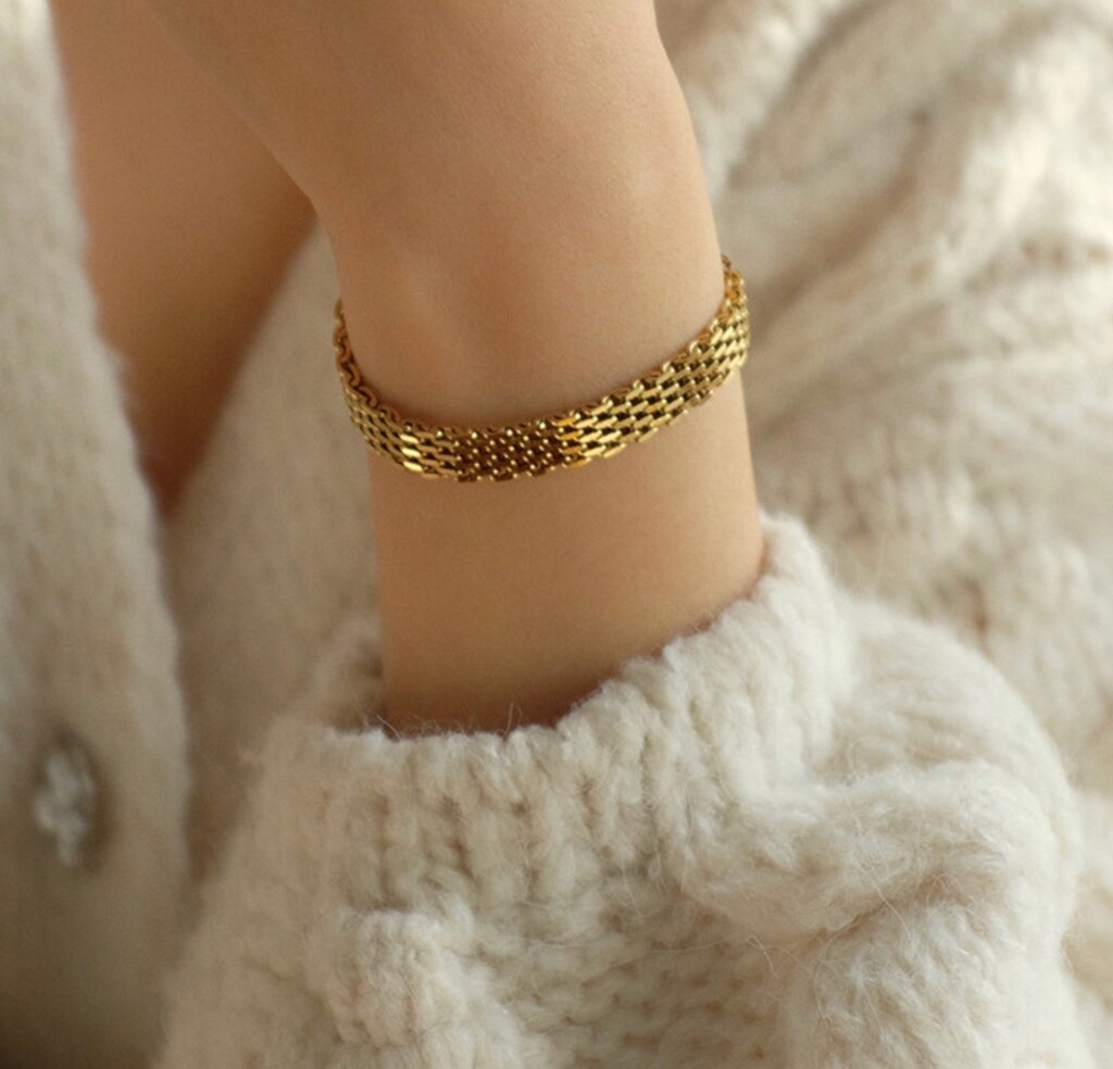 Women Girl Titanium Stainless Steel 9 mm Gold Mesh Rope Chain Bracelet 6.5-8.5″