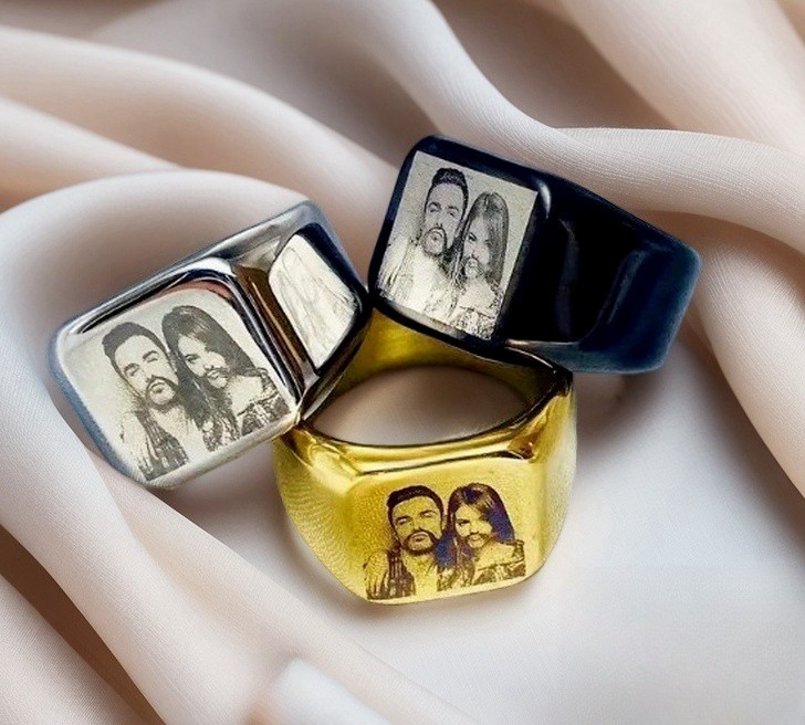 Personalized Photo Stainless Steel Ring Jewelry Custom Engraved Couple Gift