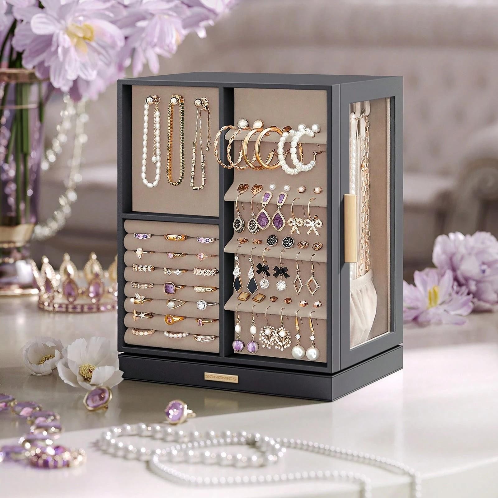 360 Rotating Jewelry Box 5 Drawer Organizer Velvet Storage Case Gift