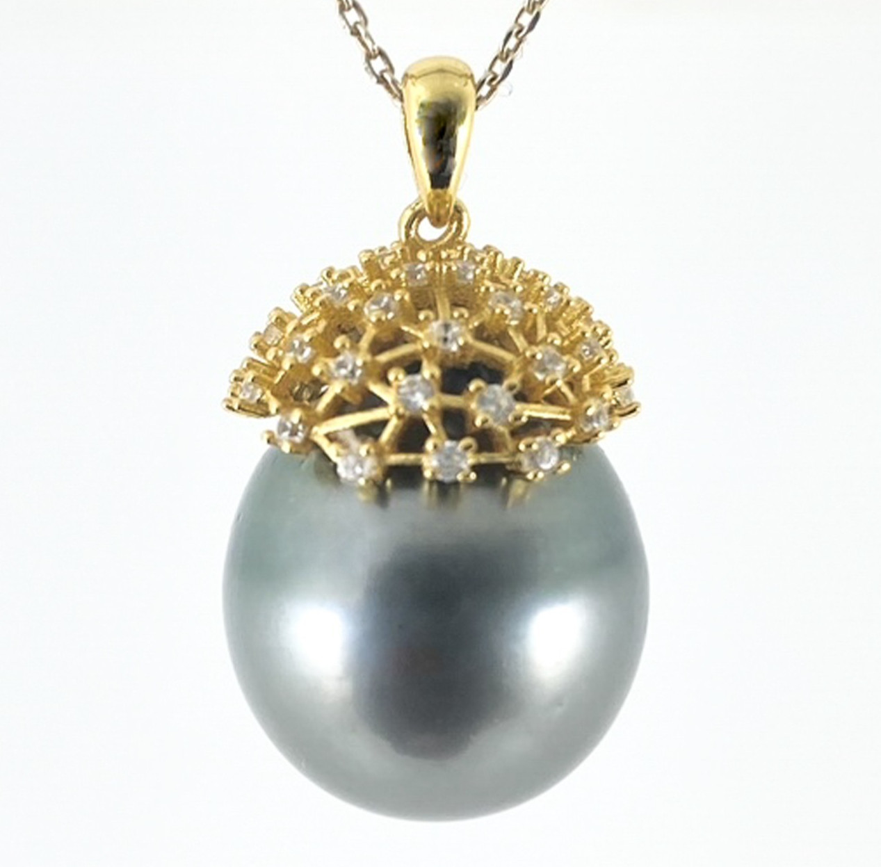Enormous 15.5*18.1mm Genuine Tahitian Pearl Pendant , 18K Gold over S925 #SP1984
