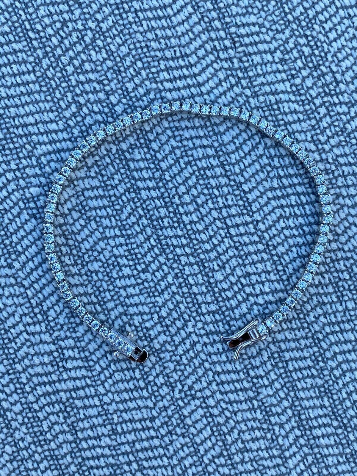 Real Silver 2mm Tennis Bracelet MOISSANITE VVS D GRA Certified Mens Ladies Iced