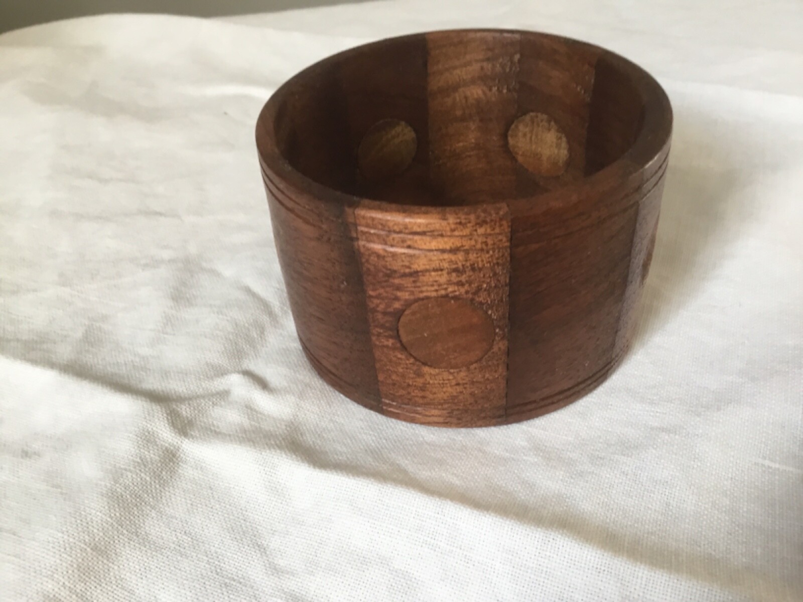 Vtg HANDMADE WOODEN BRACELET Inlaid 1 7/8 “ WALNUT Boho Hippie Chunky