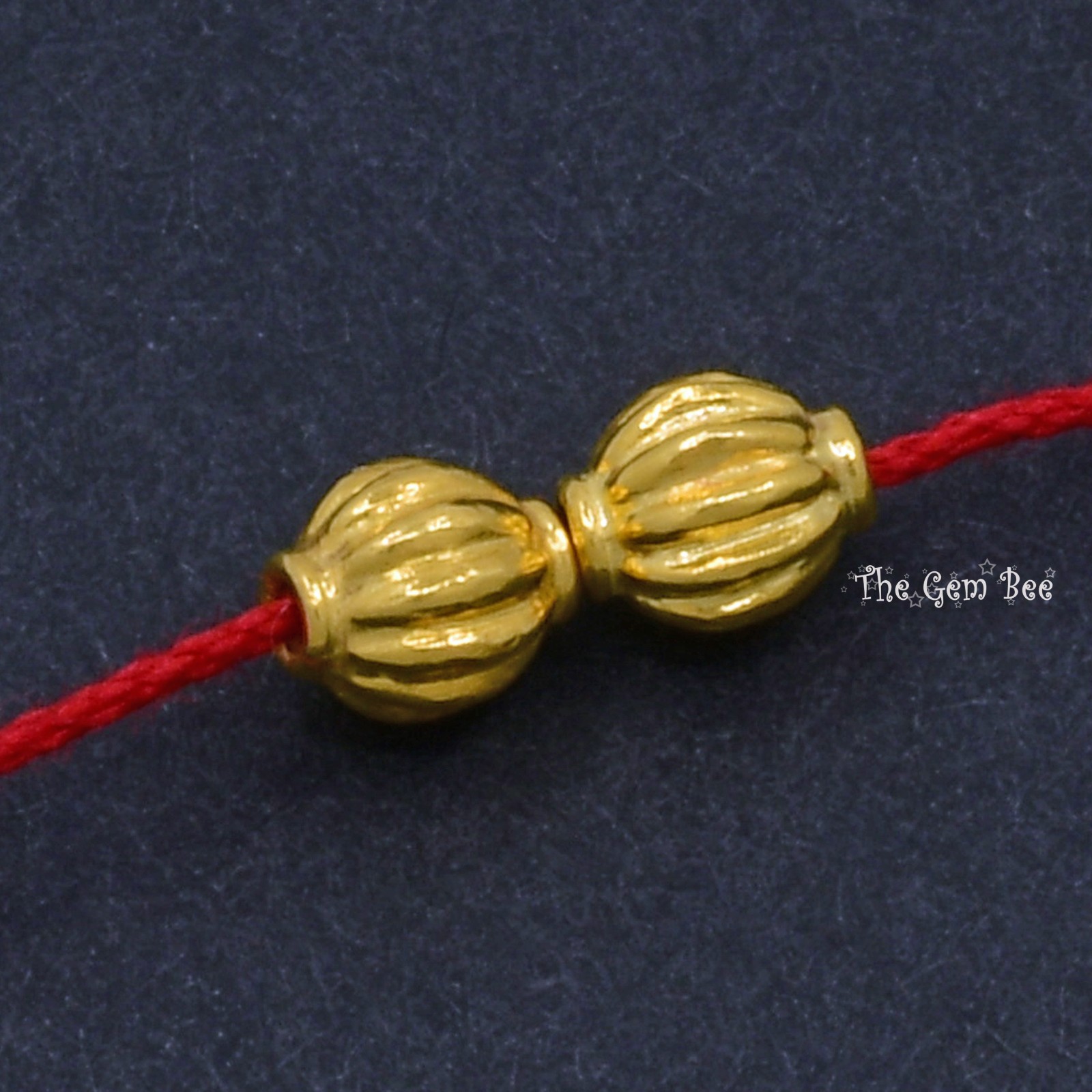 18k Solid Yellow Gold 4.2mmx5mm Fluted Fancy Spacer Finding Beads (2)