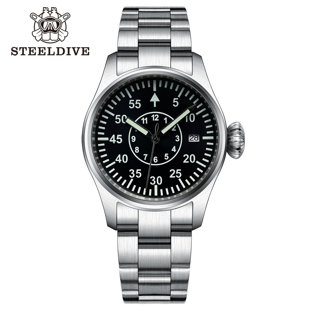 STEELDIVE SD1928T Mens Pilot 39mm 200M Automatic Dive Watch NH35 Sapphire Steel
