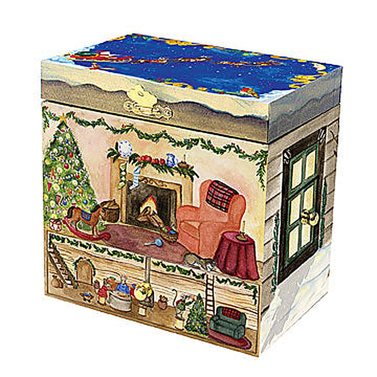 Christmas Musical Jewelry Box Kids Girls Boys Wooden Spinning Santa Music Box