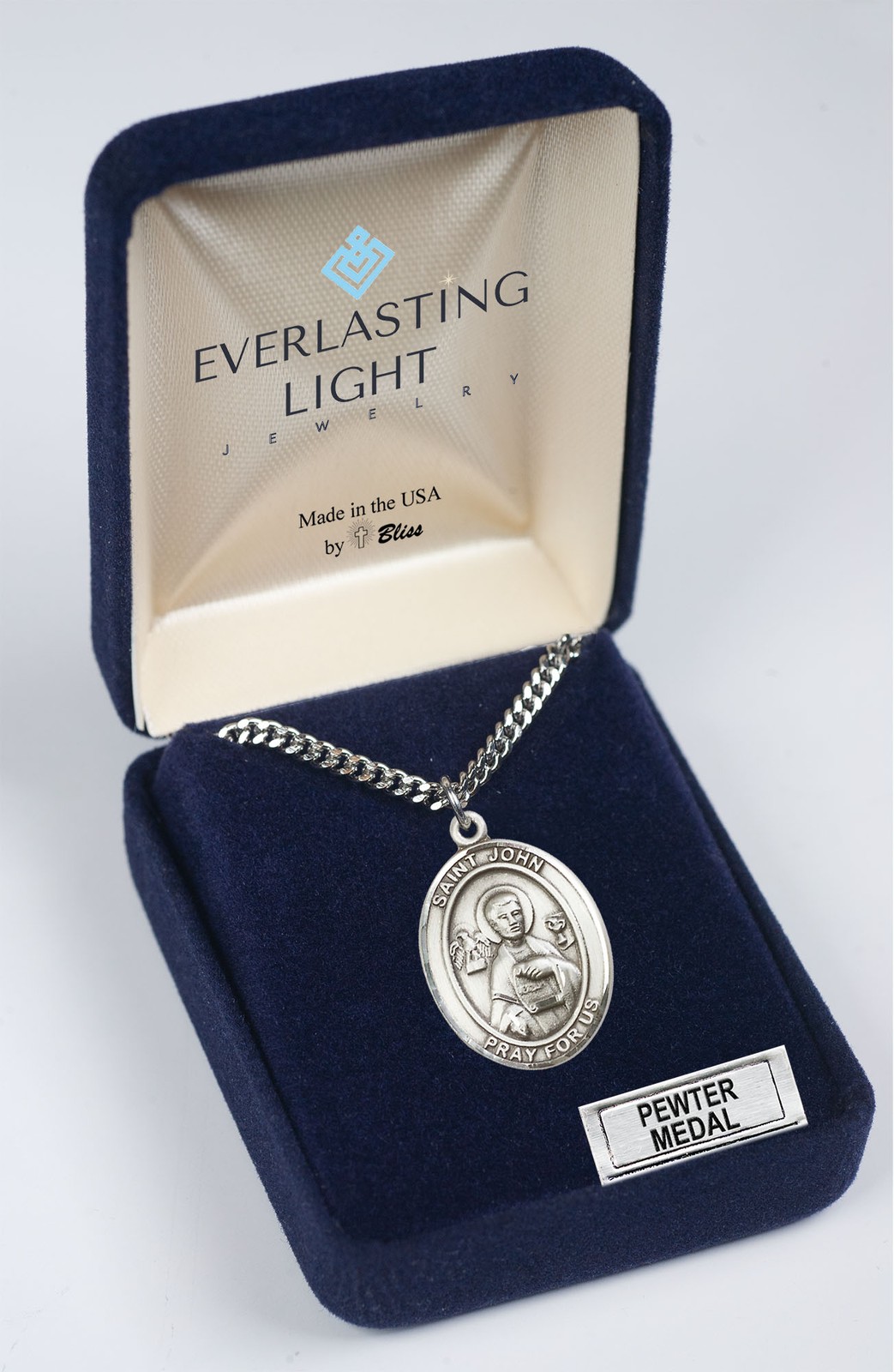 Pewter Saint John the Apostle Medal Pendant 24″ Lobster Claw Chain Necklace