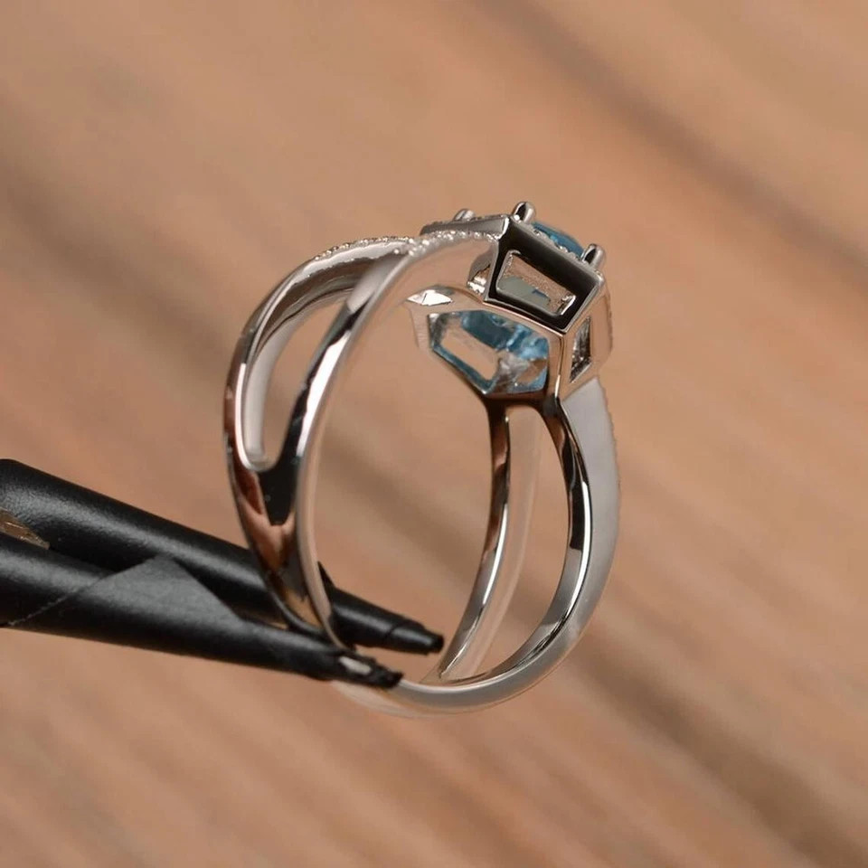 2.50 Ct Round Cut Blue Topaz Diamond Engagement Ring 14K Solid White Gold