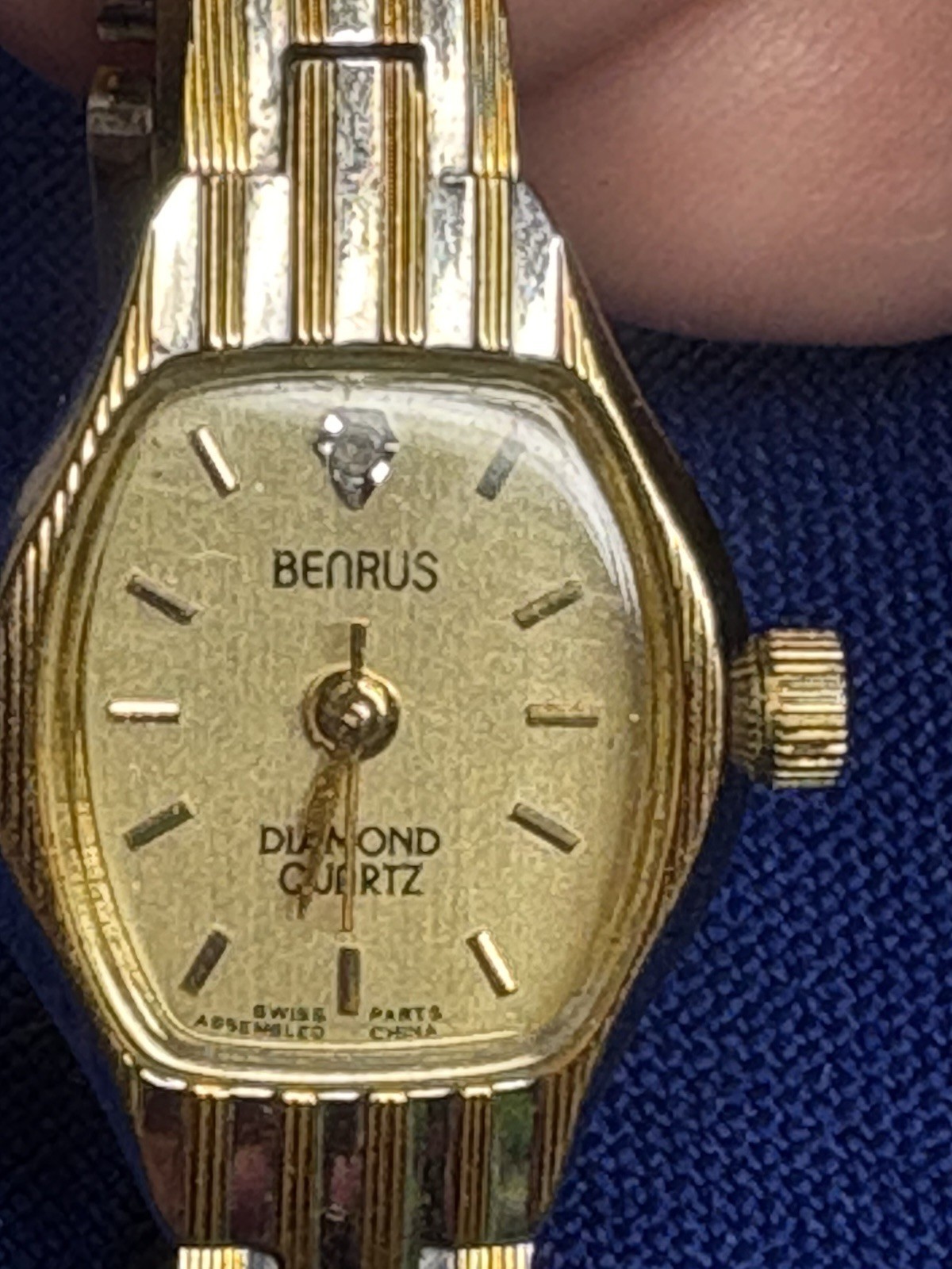 Benrus Diamond Quartz Women’s Watch Gold Tone Bracelet Swiss Parts Vintage