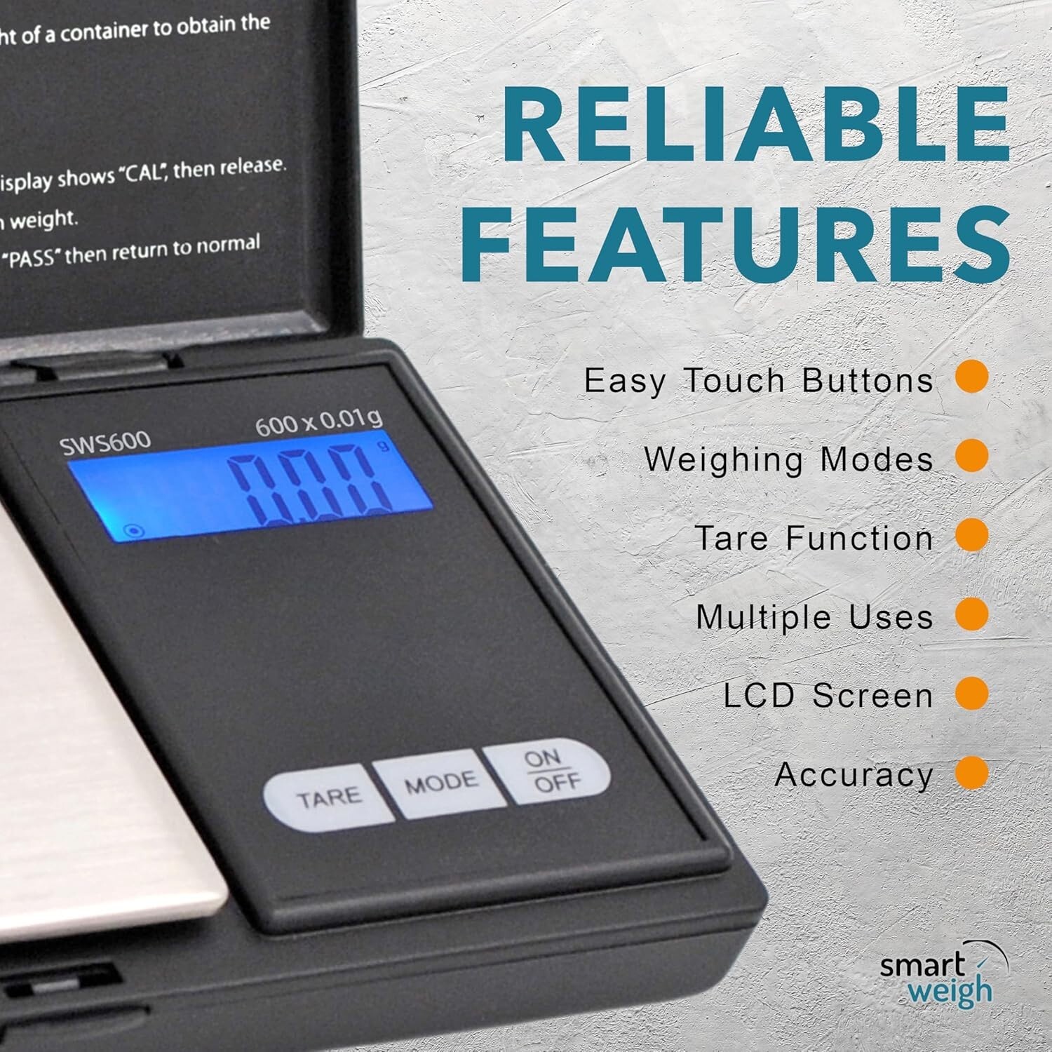 Smart Weigh Digital Pocket Gram Scale, 600g x 0.1g Digital Gram Scale