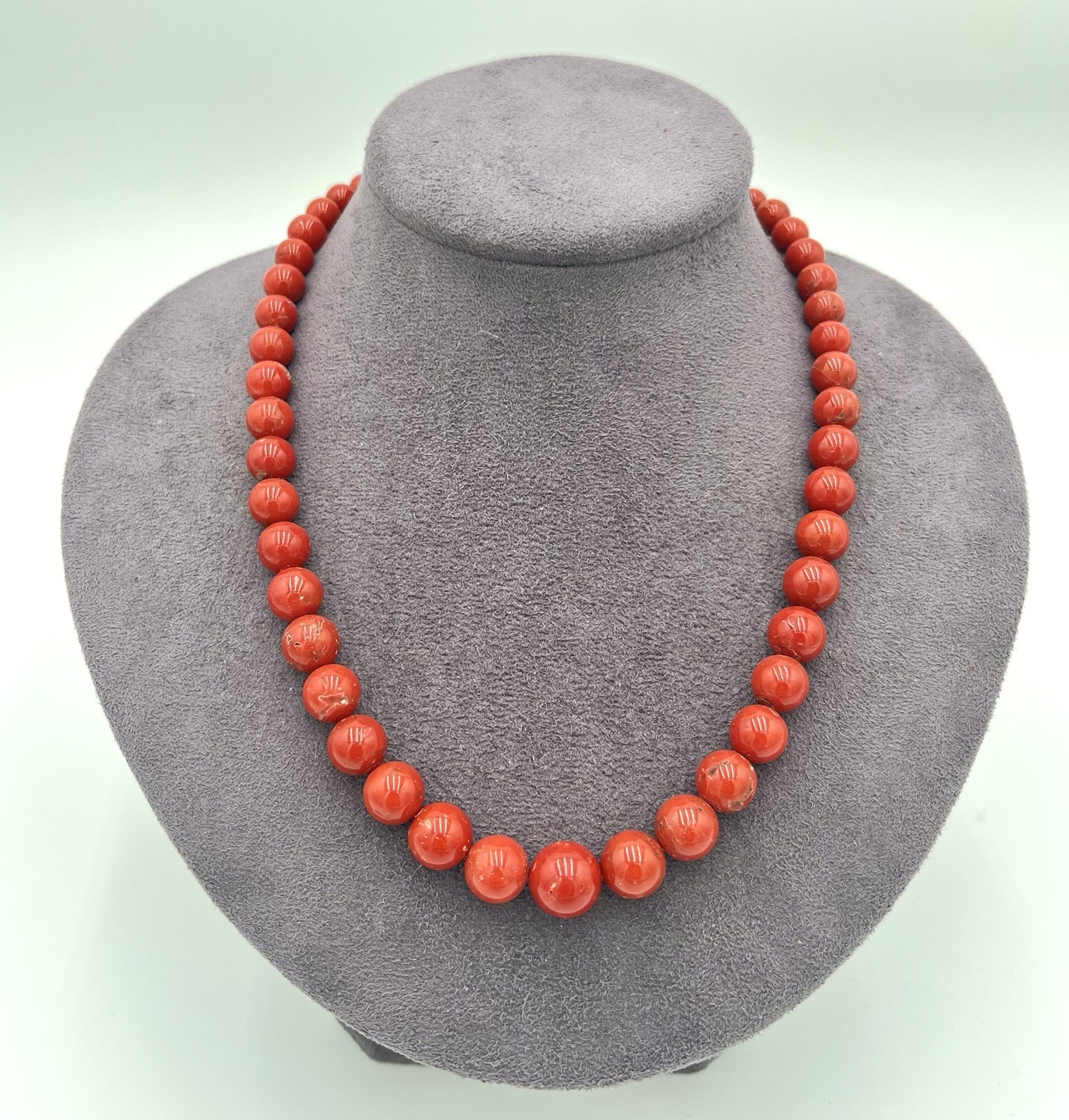 Natural Mediterranean Red Coral Necklace 7-12mm Silver Clasp – 47cm