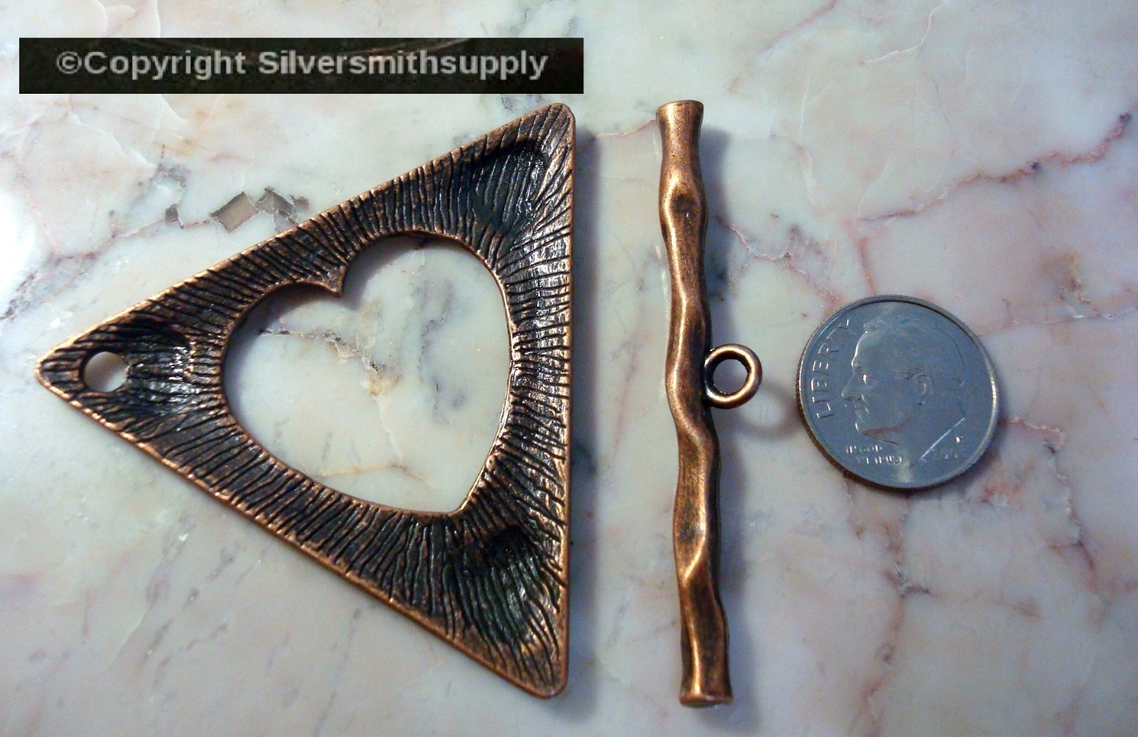 3 Copper pl 53mm HEART toggle jewelry clasps 2 1/8 in bracelet necklaces fpc362